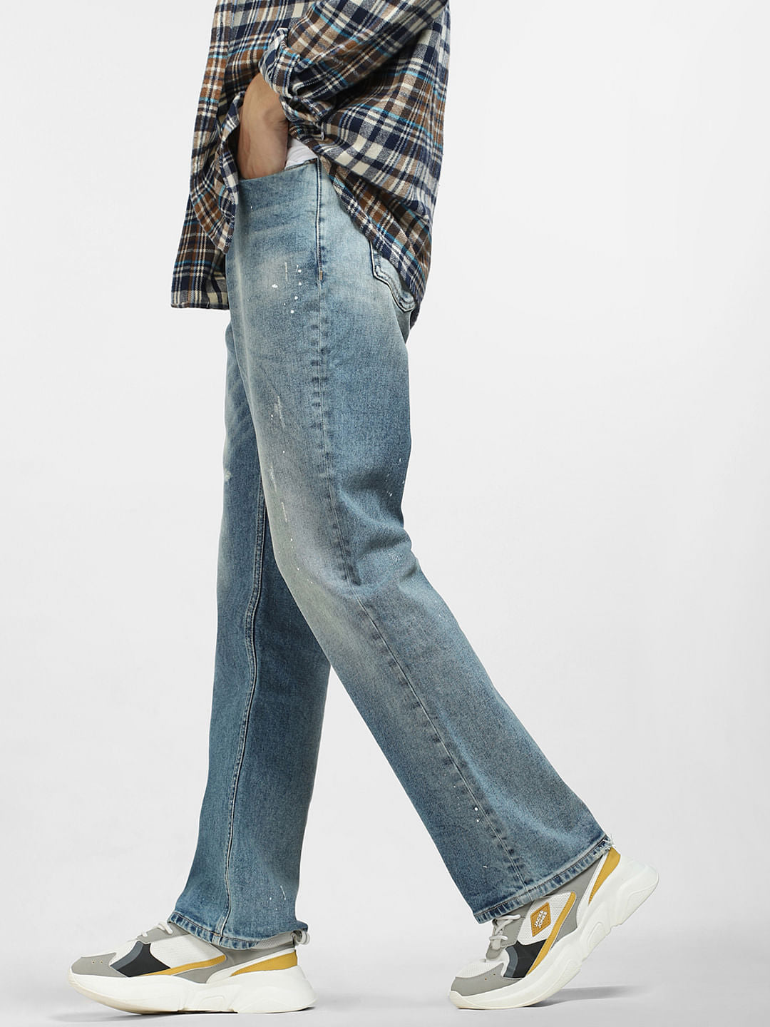 Blue High Rise Distressed Bootcut Jeans