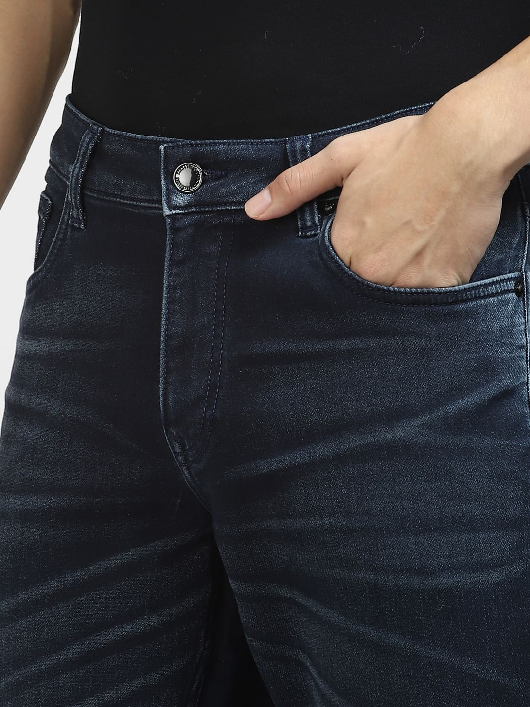 Dark Blue Mid Rise Clark Regular Fit Jeans