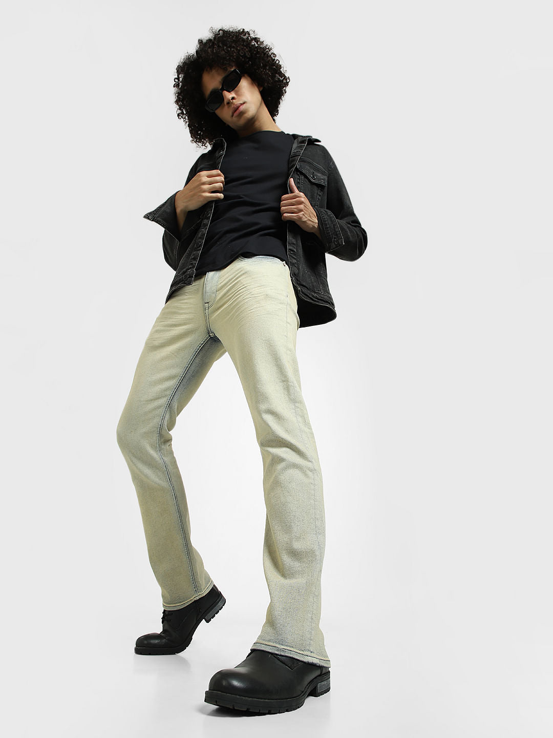 Blue Mid Rise Heavily Washed Regular Fit Jeans - 28/30
