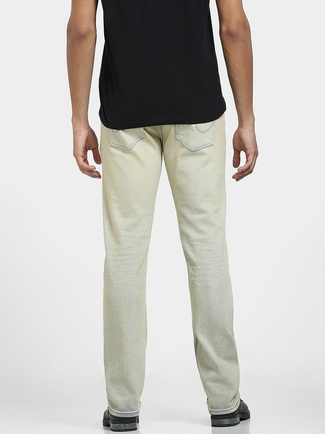 Blue Mid Rise Heavily Washed Regular Fit Jeans