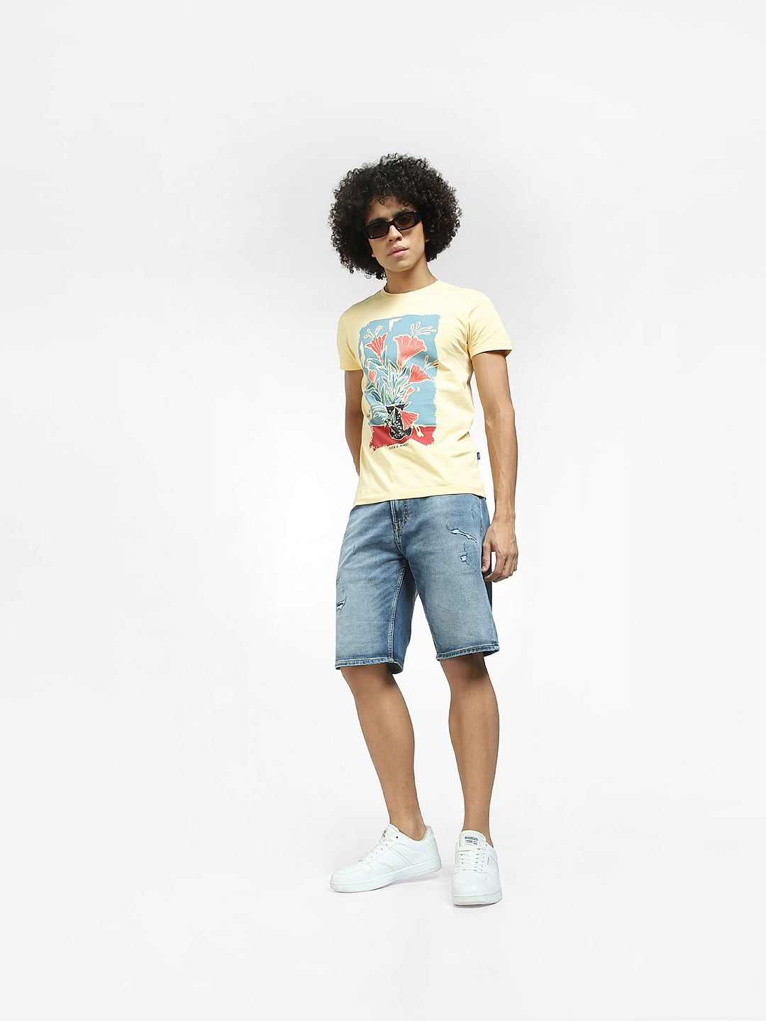 Light Blue Mid Rise Distressed Denim Shorts - S