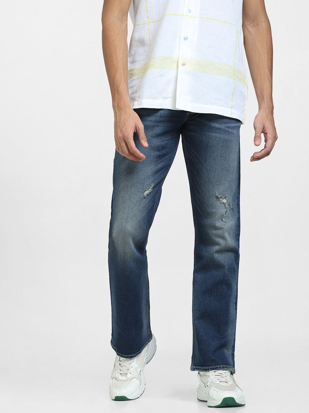 Blue High Rise Distressed Ray Bootcut Jeans