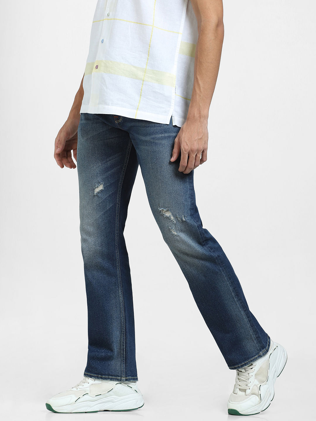 Blue High Rise Distressed Ray Bootcut Jeans
