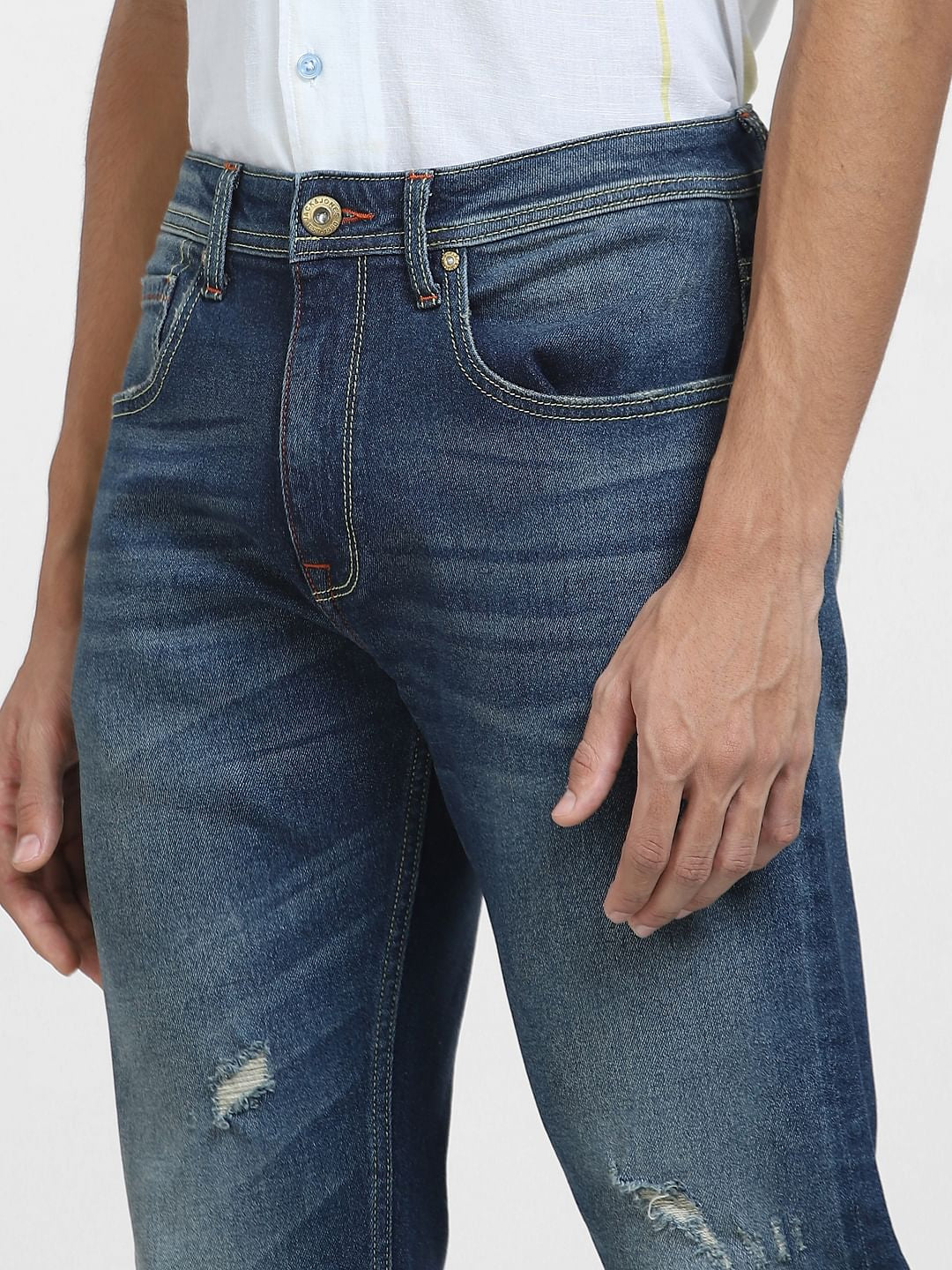 Blue High Rise Distressed Ray Bootcut Jeans