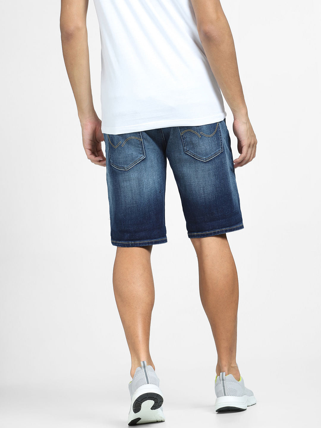 Blue Low Rise Distressed Denim Shorts