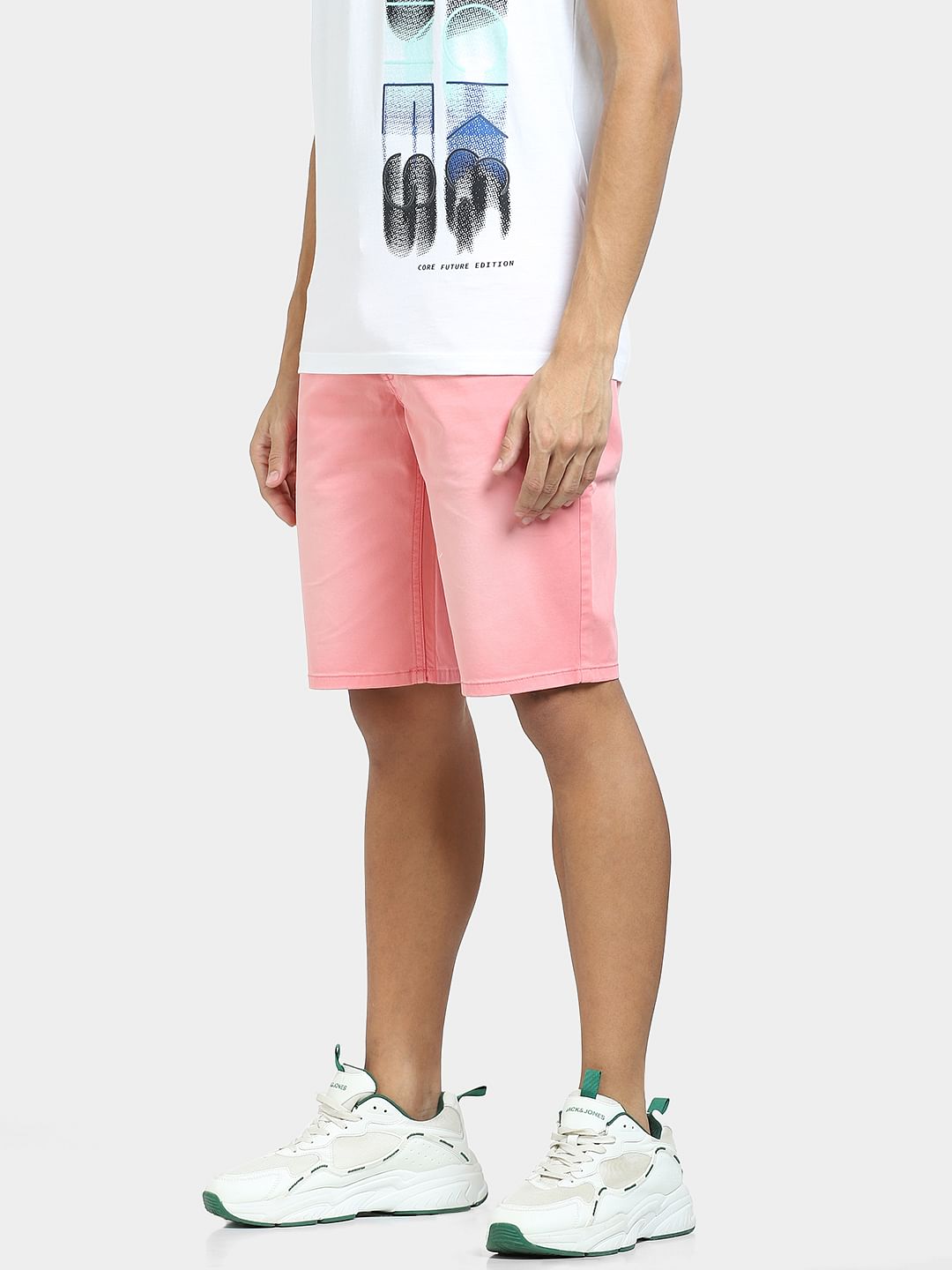 Pink Mid Rise Denim Shorts