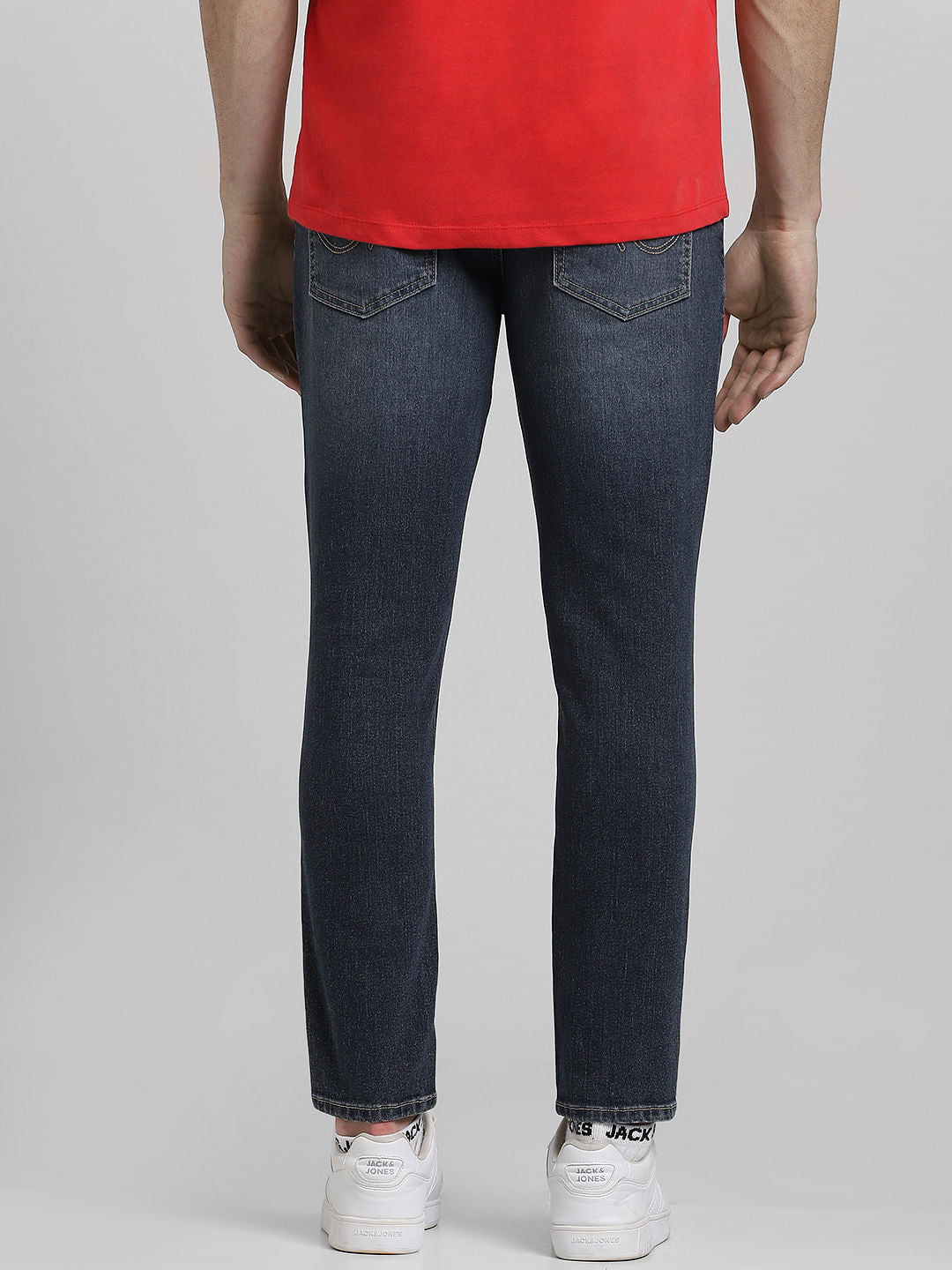 Dark Blue Mid Rise Distressed Glenn Slim Fit Jeans