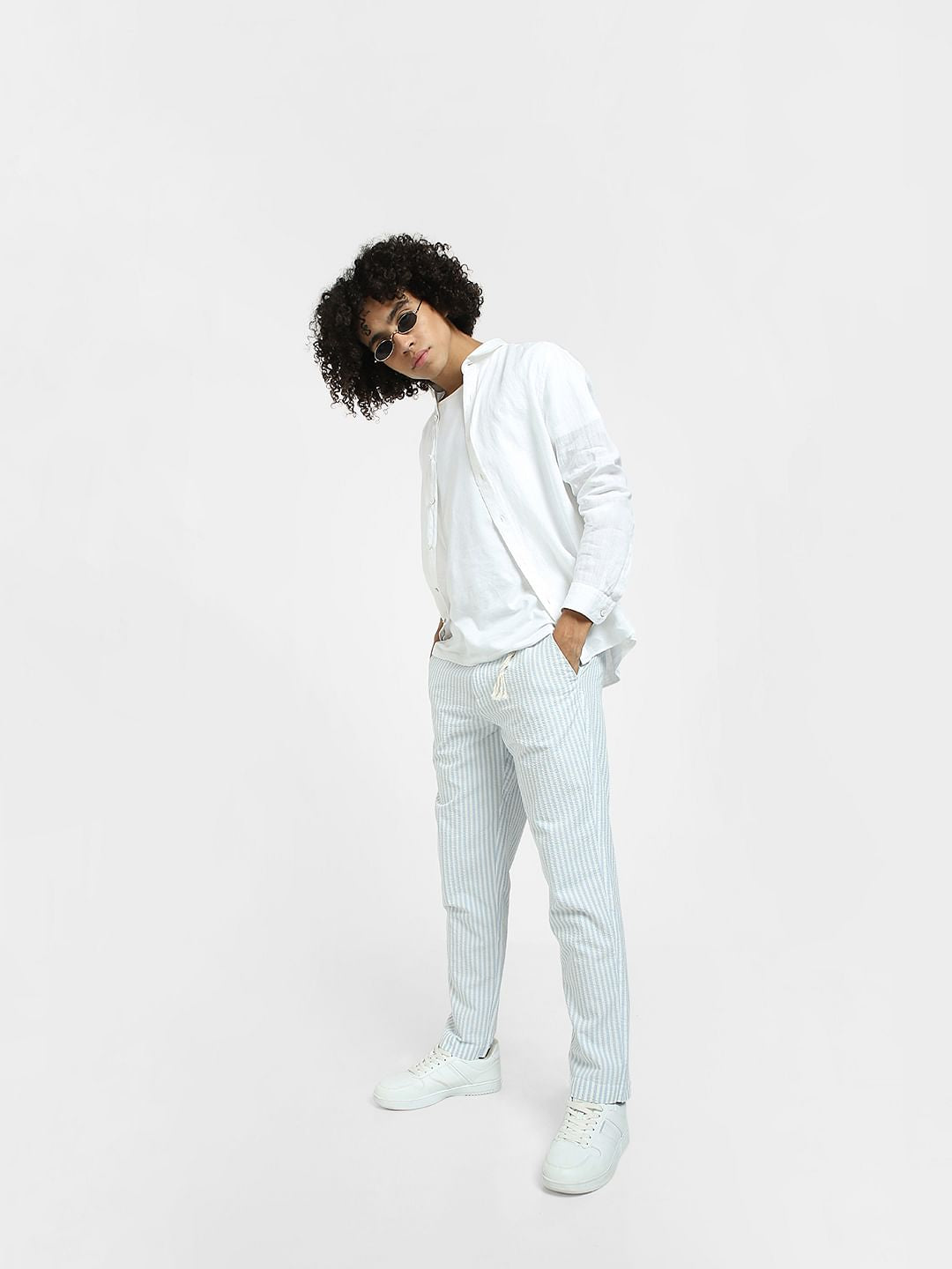 Blue Mid Rise Striped Pants - 28/30