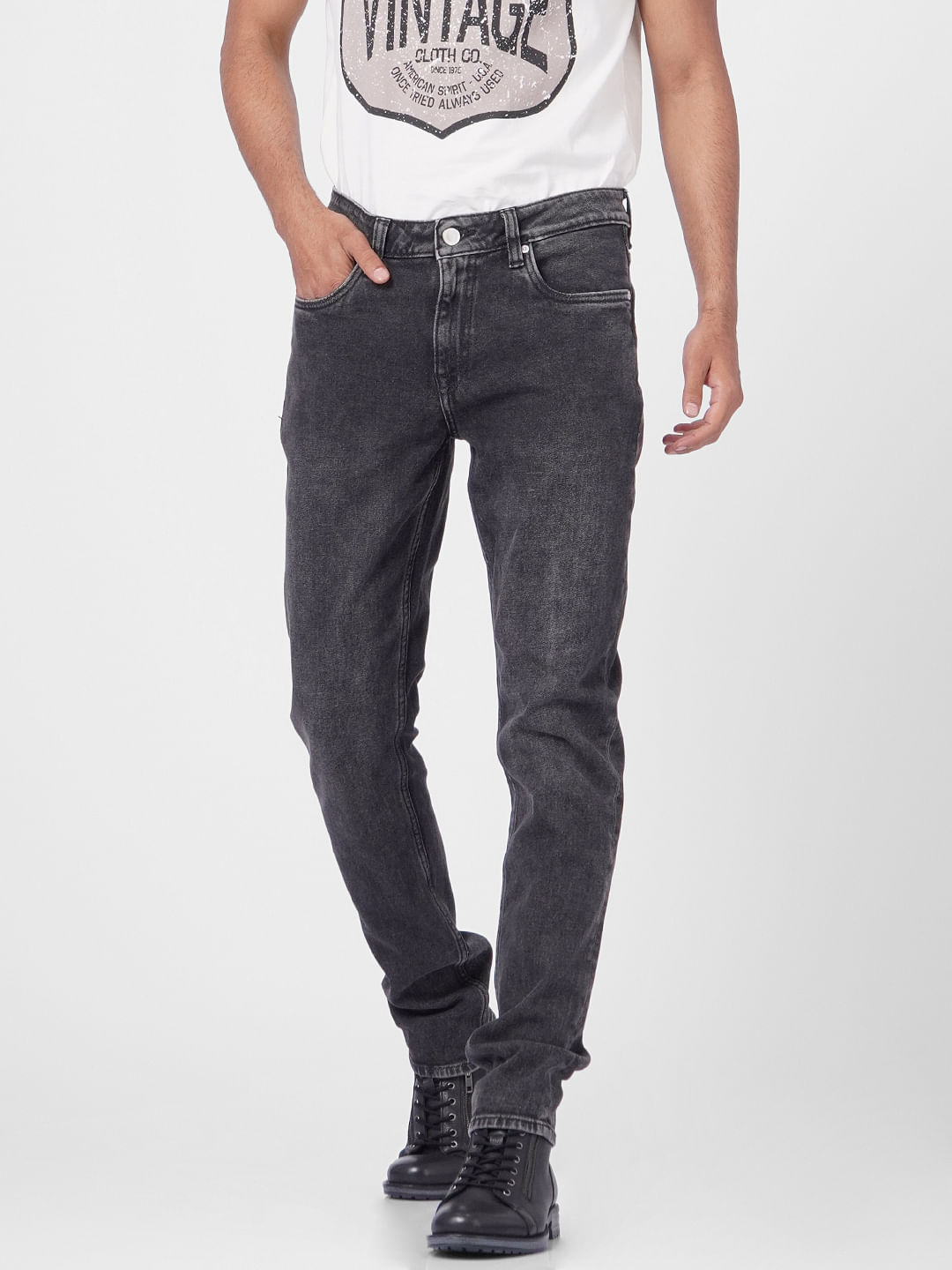 Grey Low Rise Ben Washed Skinny Fit Jeans