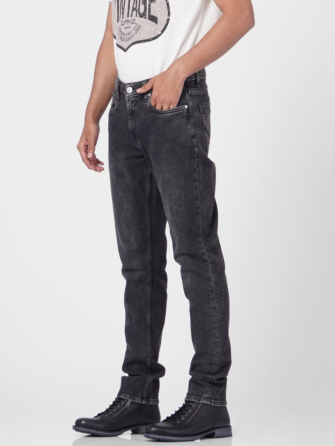 Grey Low Rise Ben Washed Skinny Fit Jeans