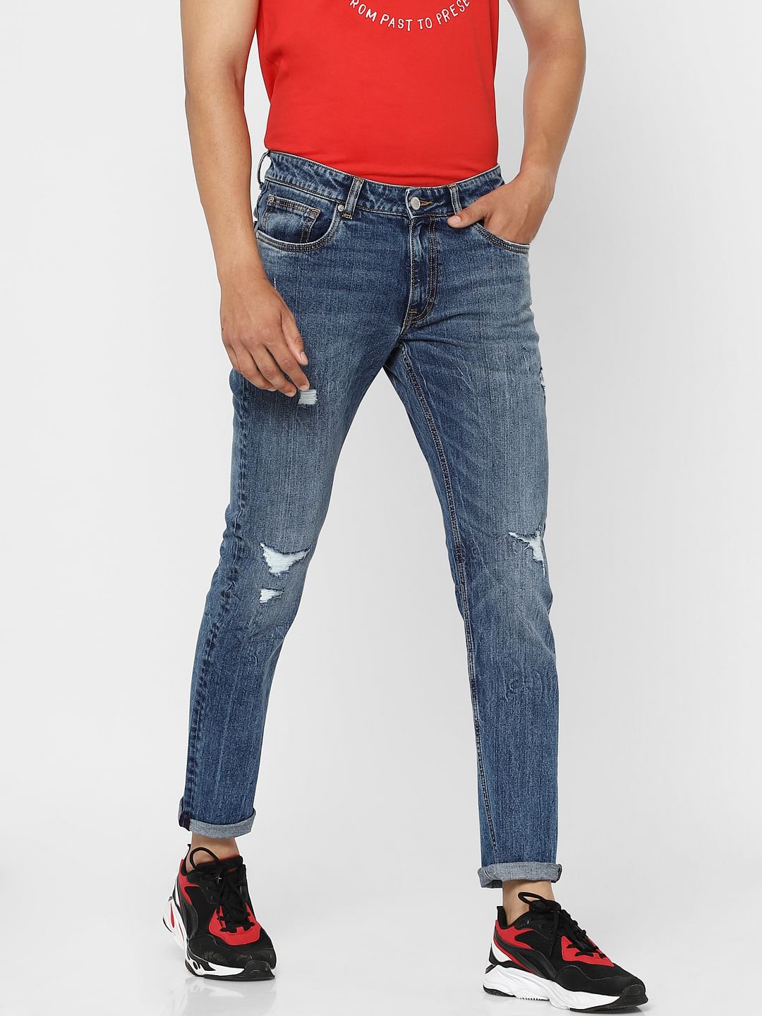 Blue Low Rise Glenn Ripped Slim Jeans