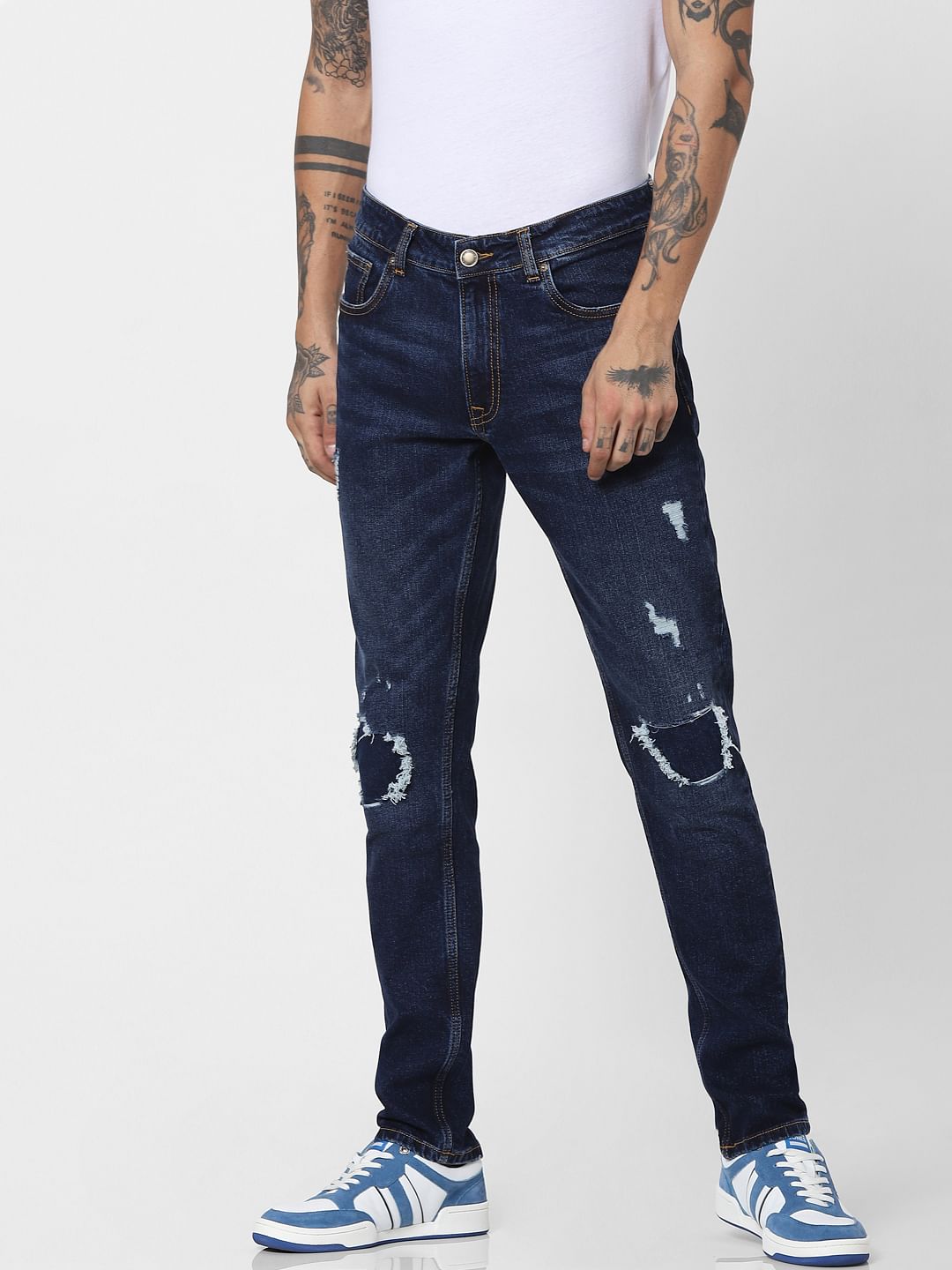 Dark Blue Low Rise Ripped Glenn Slim Jeans