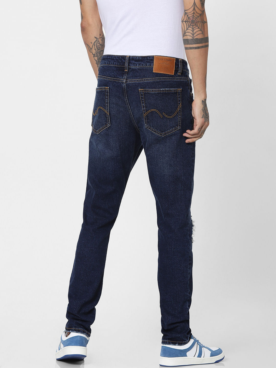 Dark Blue Low Rise Ripped Glenn Slim Jeans