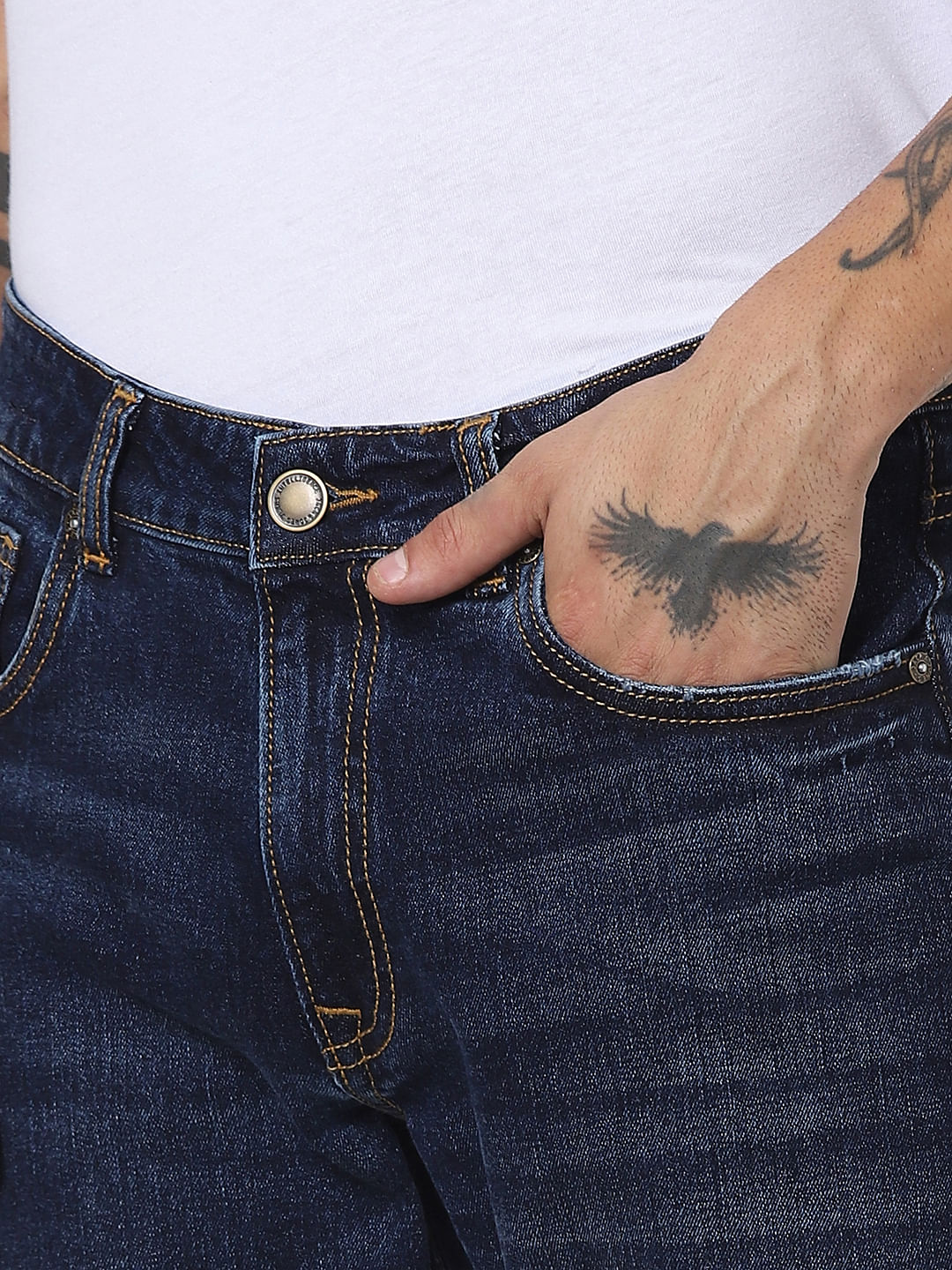 Dark Blue Low Rise Ripped Glenn Slim Jeans