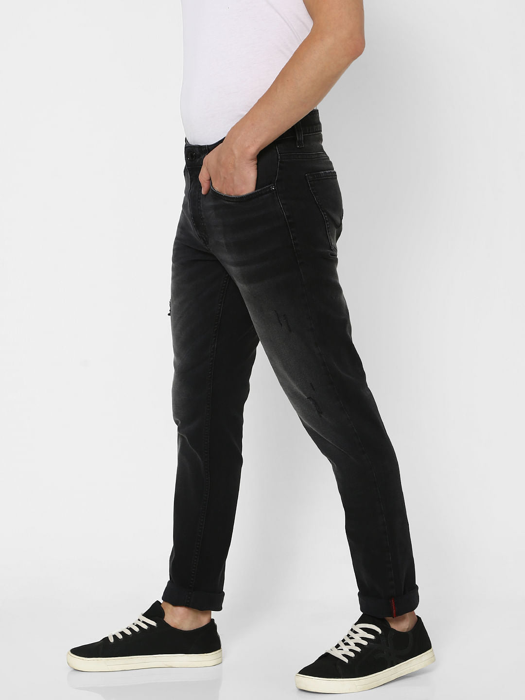 Black Low Rise Glenn Ripped Slim Jeans