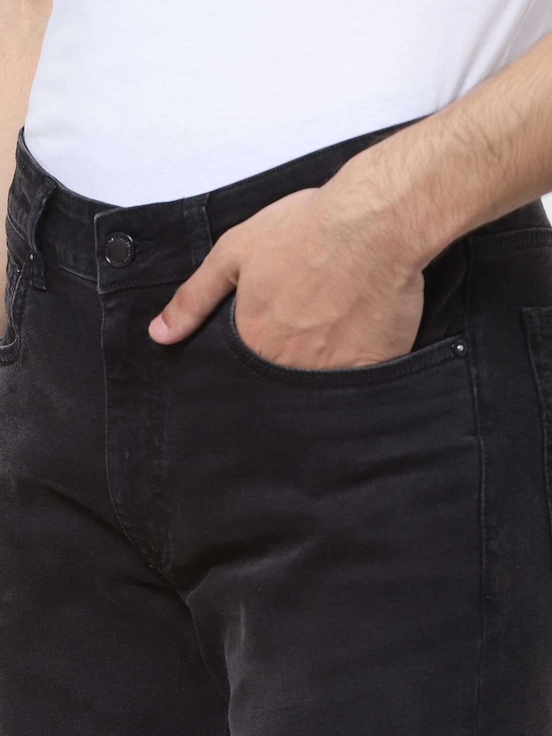 Black Low Rise Distressed Glenn Slim Jeans