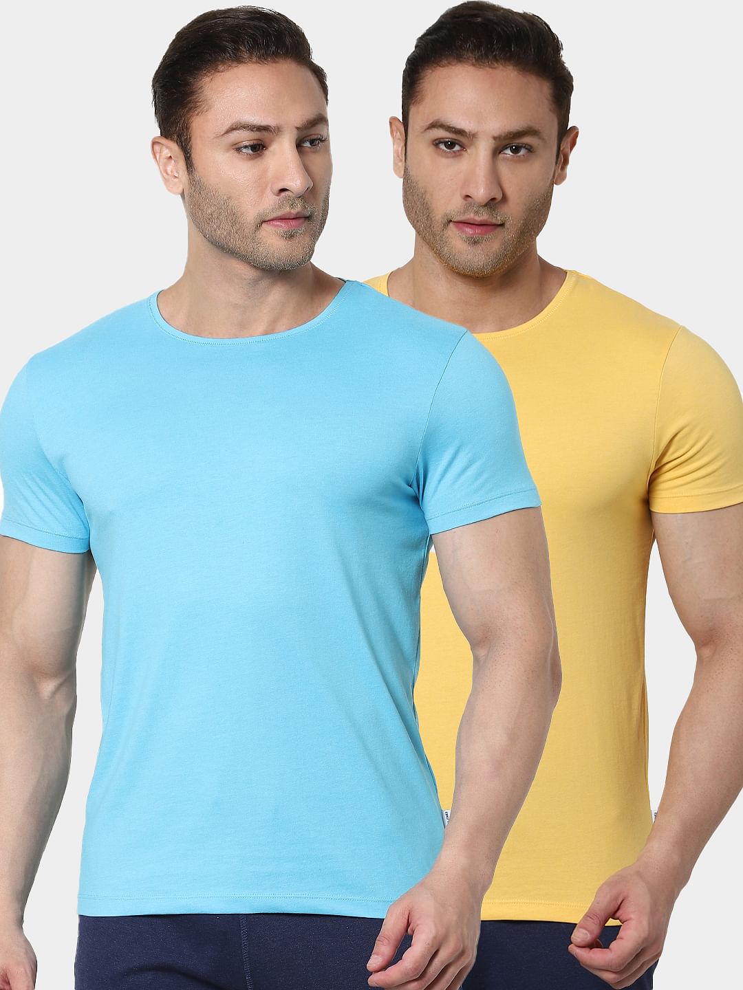 Blue & Yellow Crew Neck T-shirts - Pack of 2