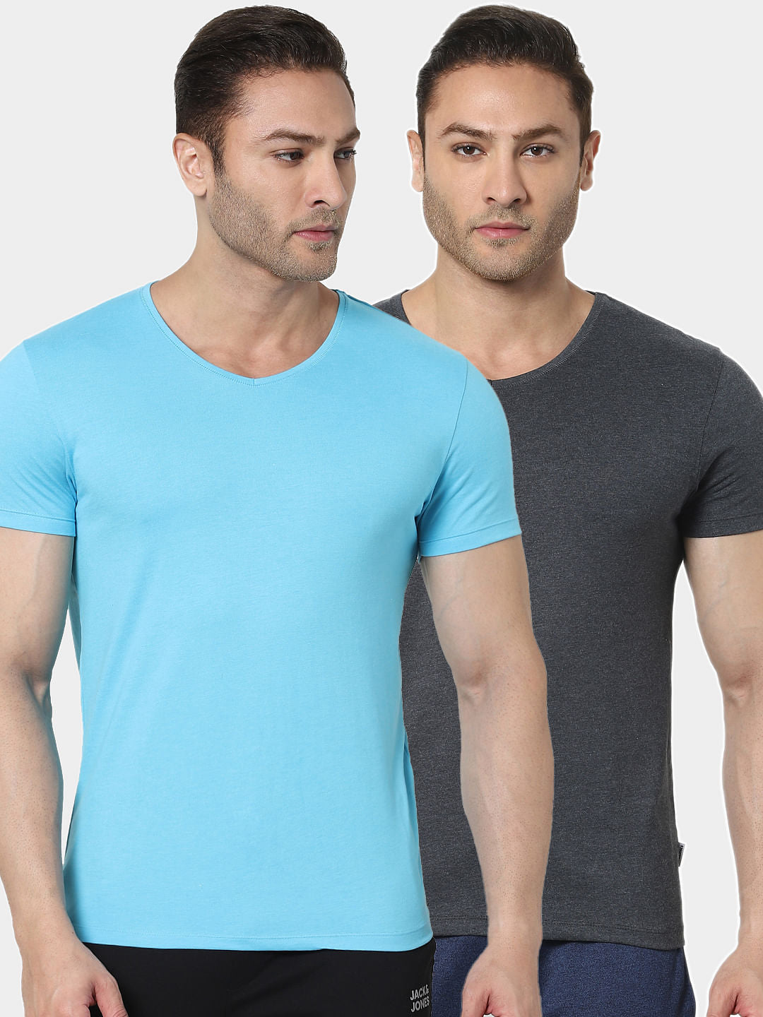 Blue & Grey V Neck T-shirts - Pack of 2