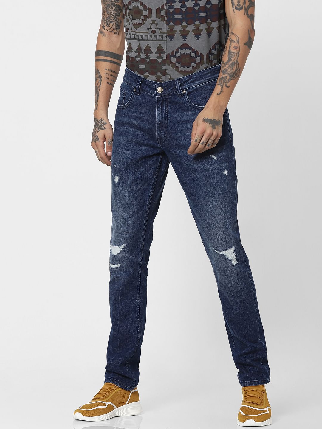 Blue Low Rise Glenn Ripped Slim Jeans