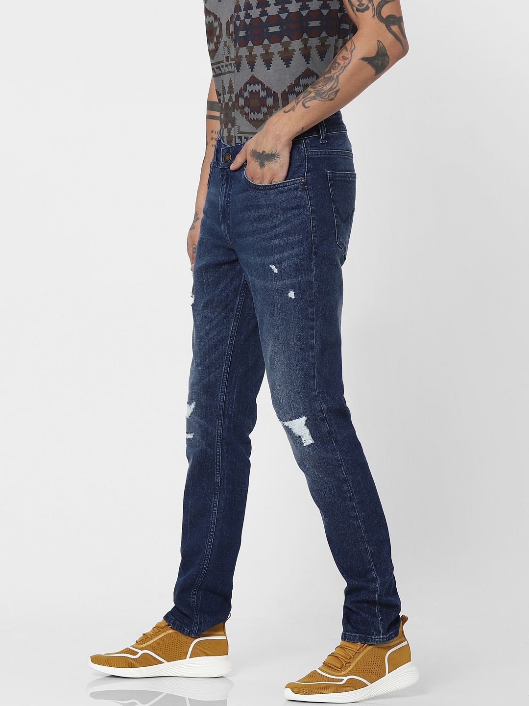 Blue Low Rise Glenn Ripped Slim Jeans