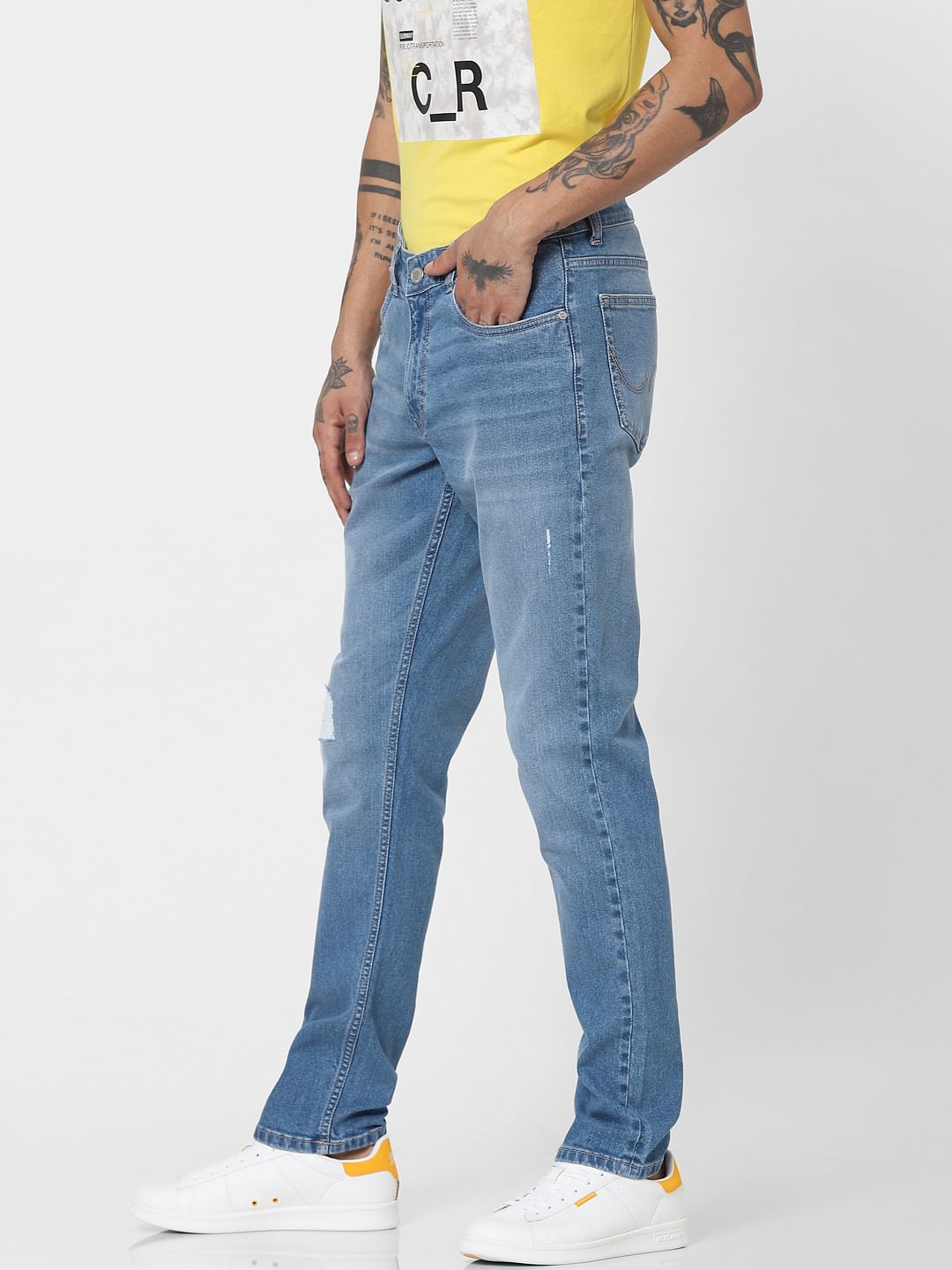 Blue Low Rise Glenn Ripped Slim Jeans
