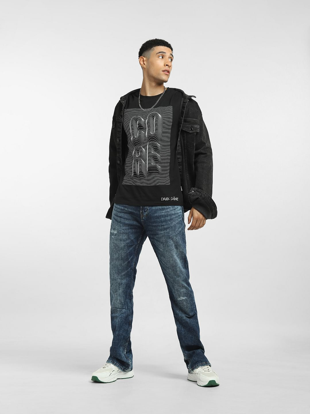 Black Graphic Print Crew Neck T-shirt - S