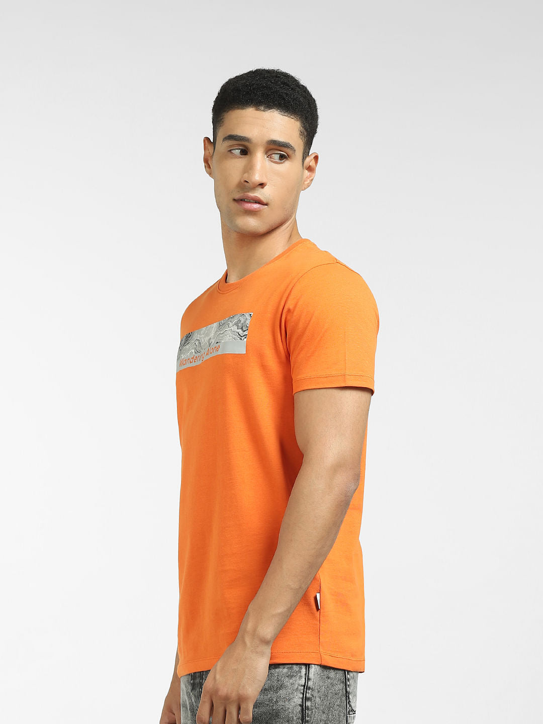 Orange Graphic Print Crew Neck T-shirt