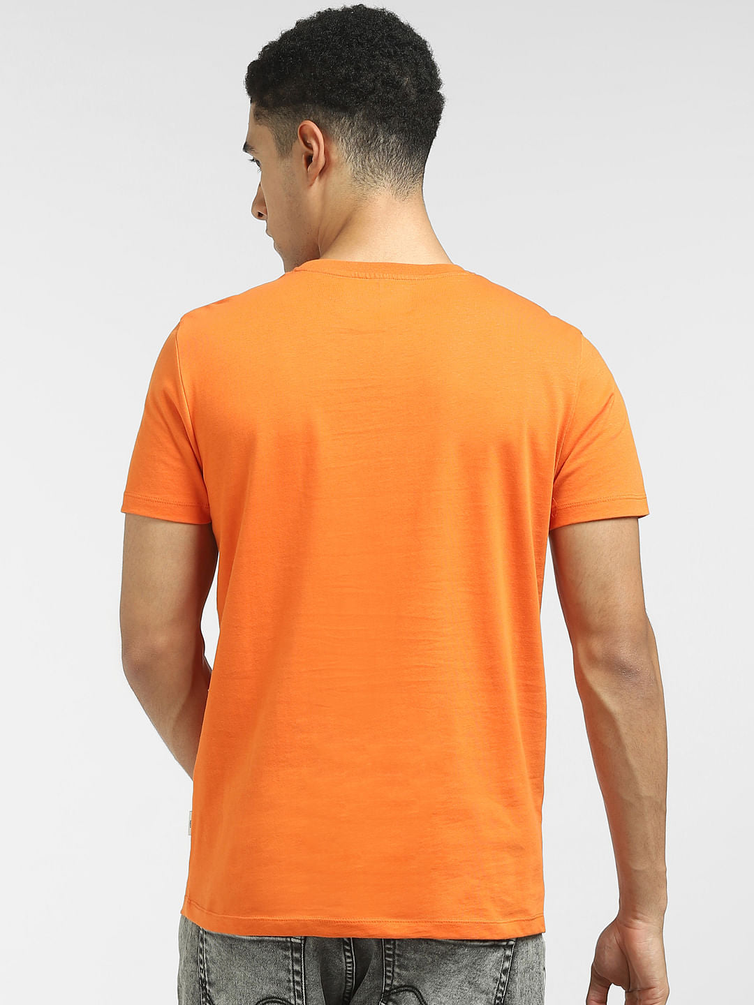 Orange Graphic Print Crew Neck T-shirt