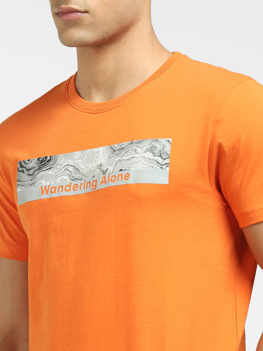 Orange Graphic Print Crew Neck T-shirt