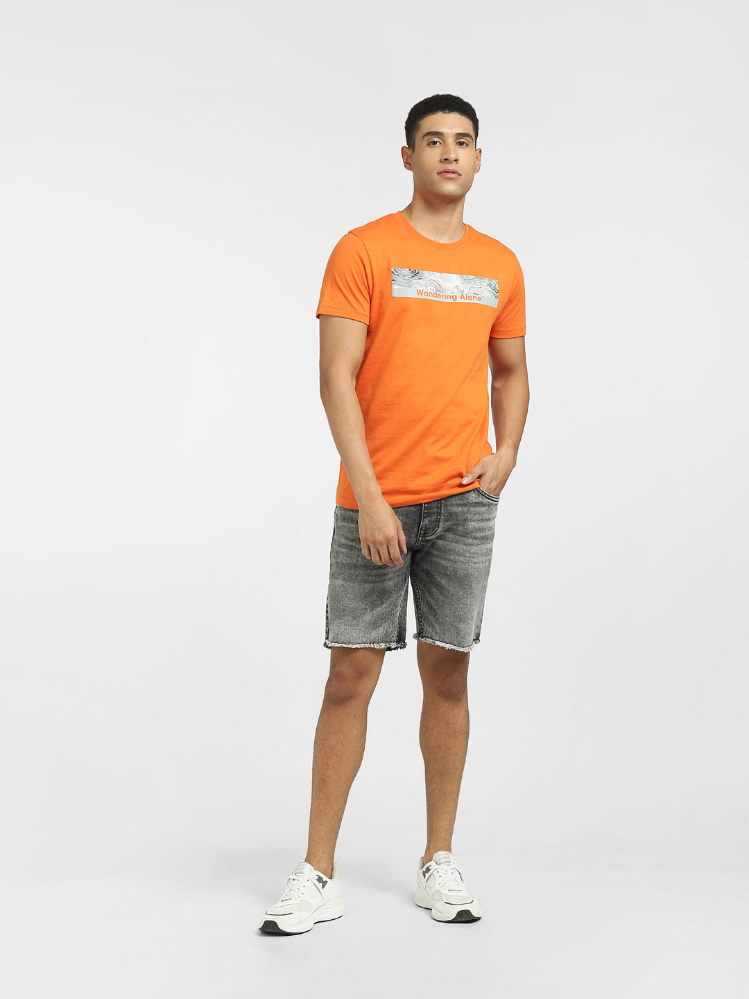 Orange Graphic Print Crew Neck T-shirt