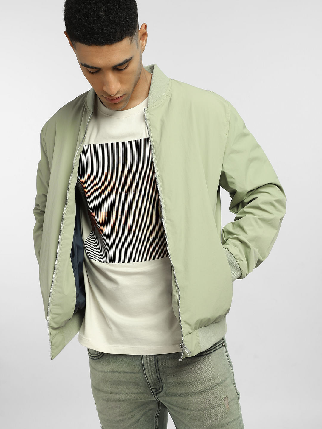 Beige Graphic Print Crew Neck T-shirt - S