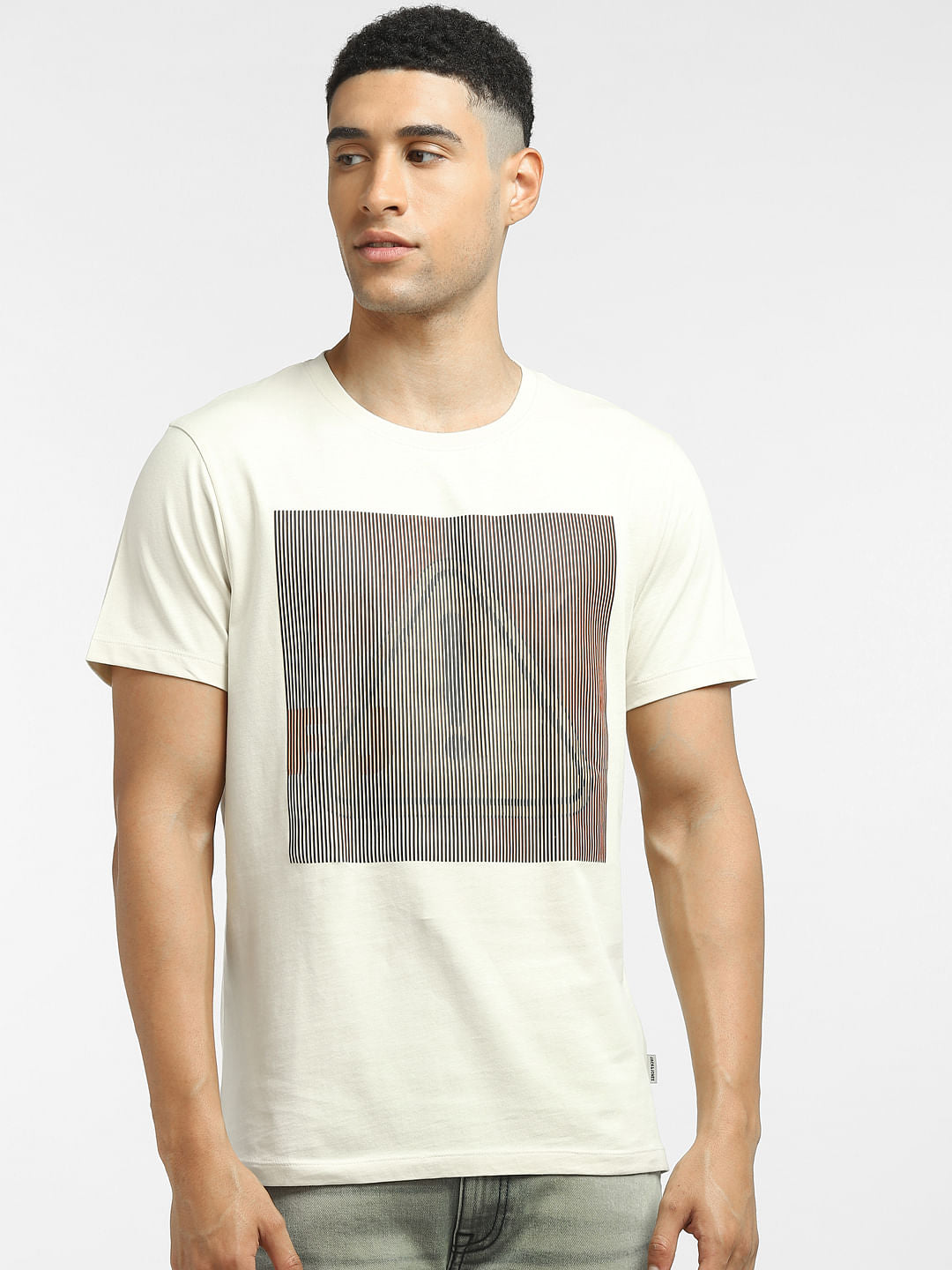 Beige Graphic Print Crew Neck T-shirt