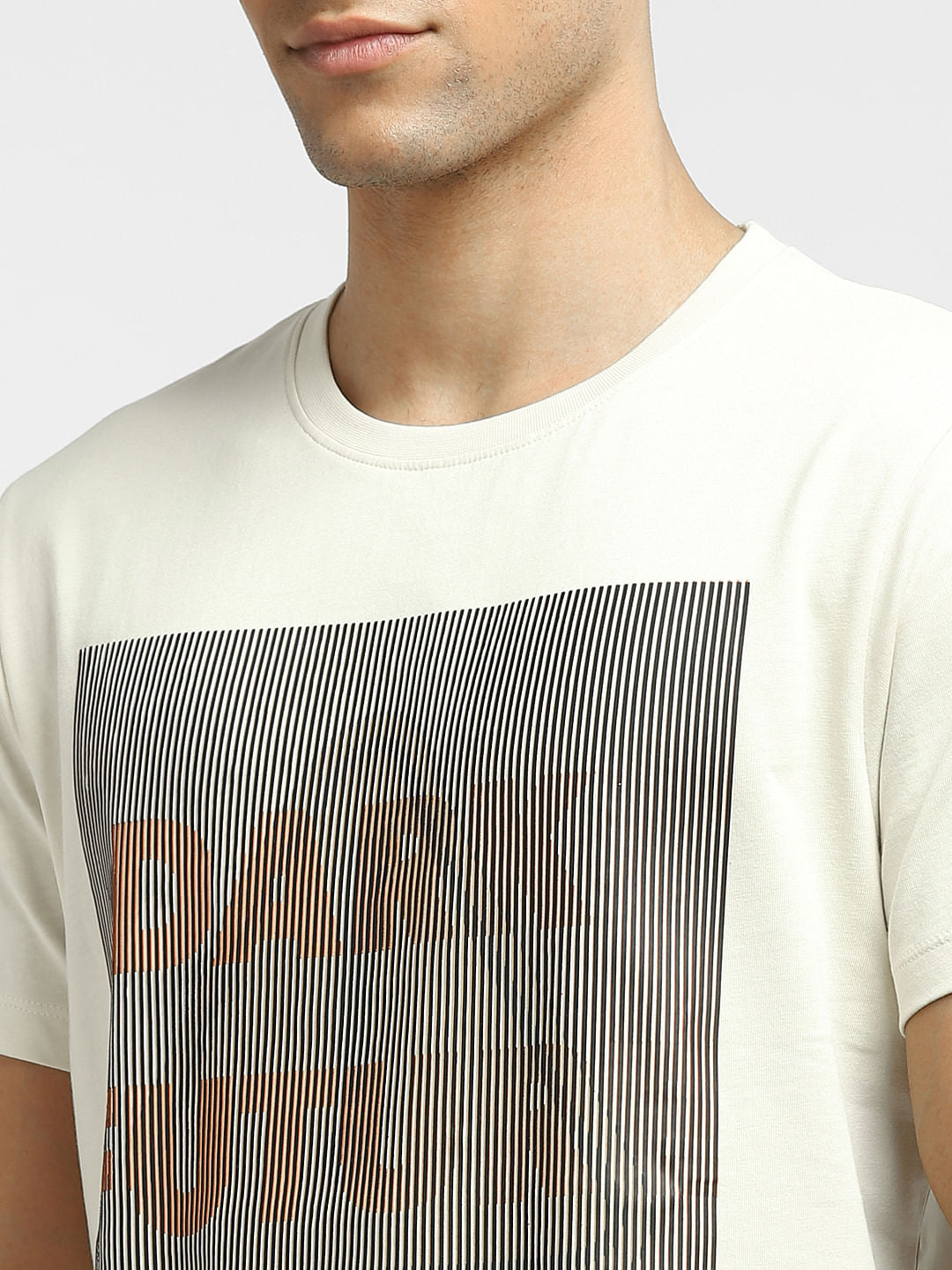 Beige Graphic Print Crew Neck T-shirt