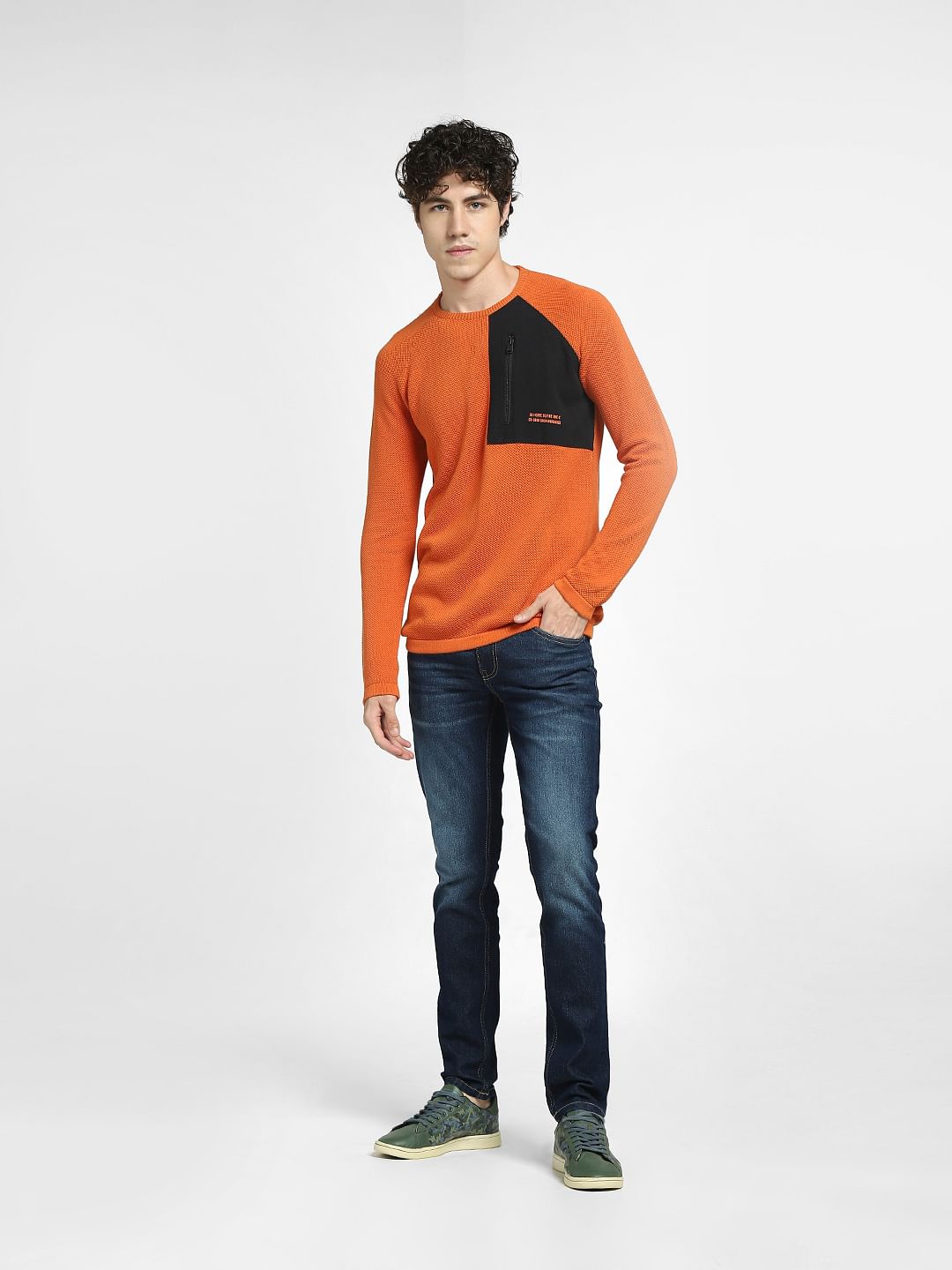 Orange Zip Detail Pullover