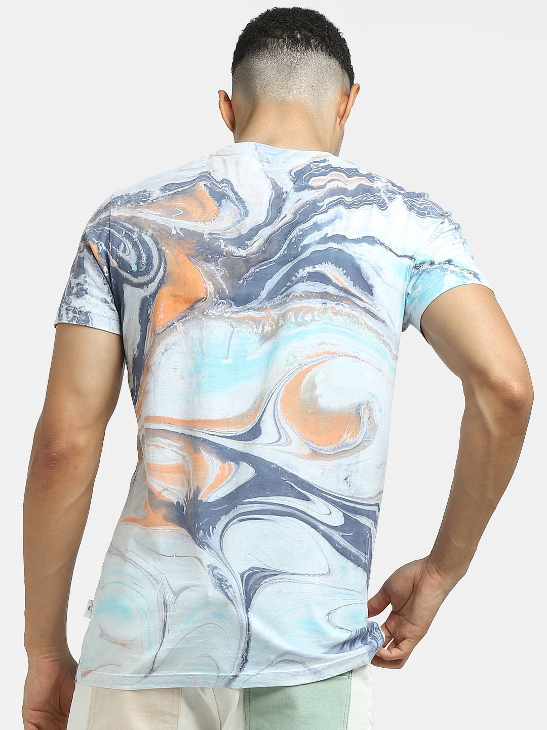 Blue Abstract Print Crew Neck T-Shirt