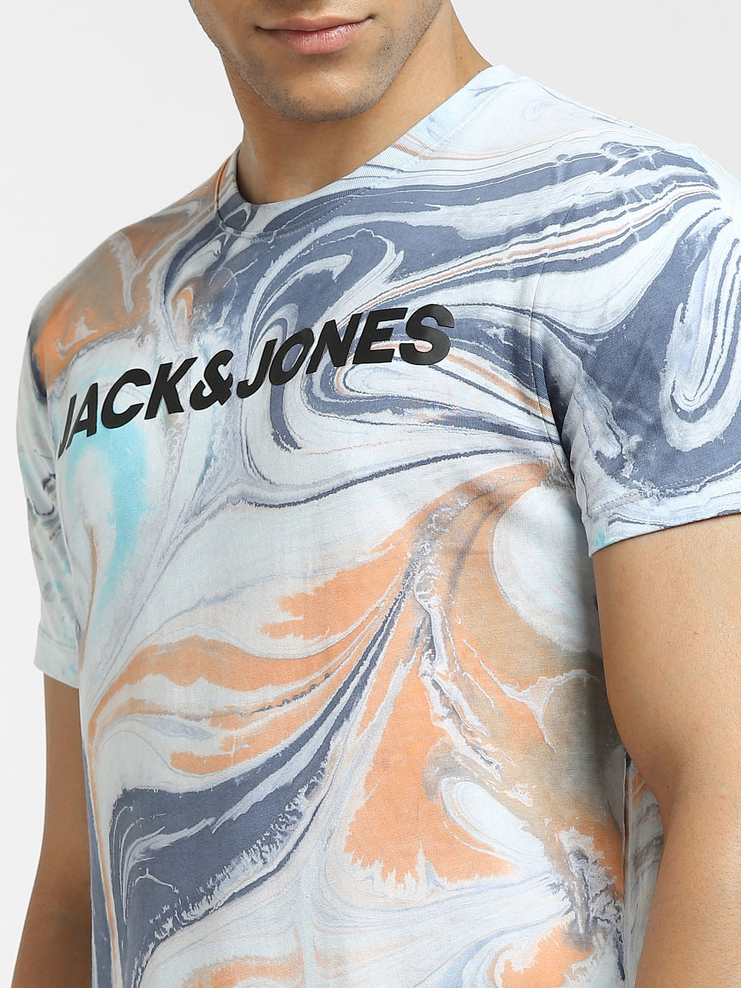 Blue Abstract Print Crew Neck T-Shirt