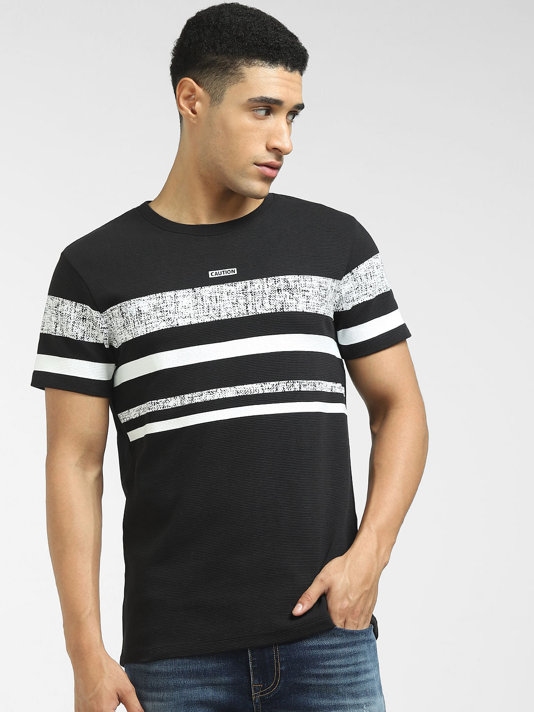 Black Striped Crew Neck T-shirt