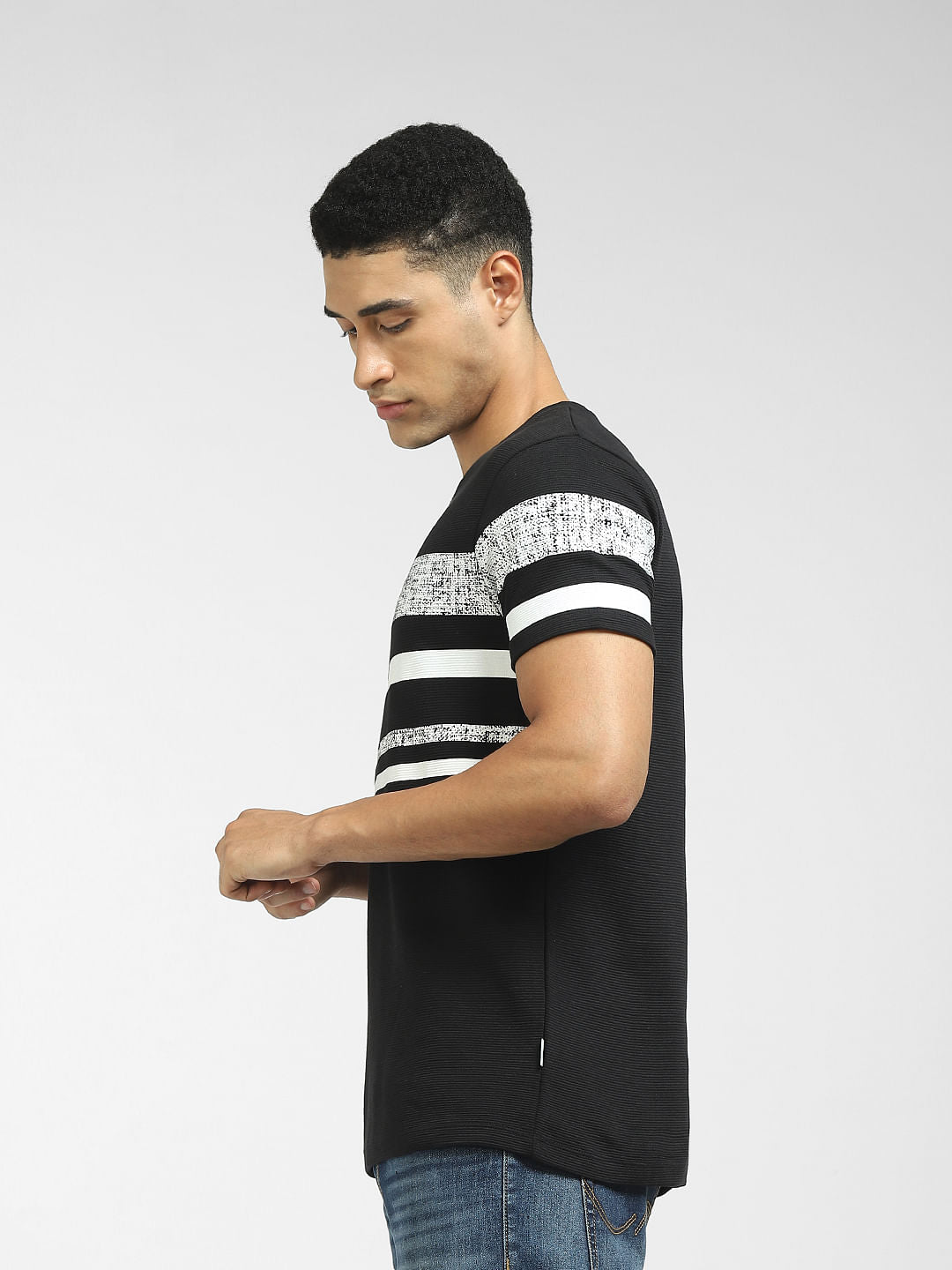 Black Striped Crew Neck T-shirt