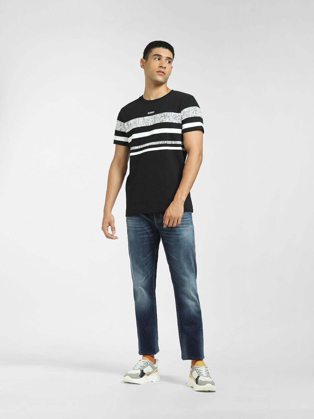 Black Striped Crew Neck T-shirt