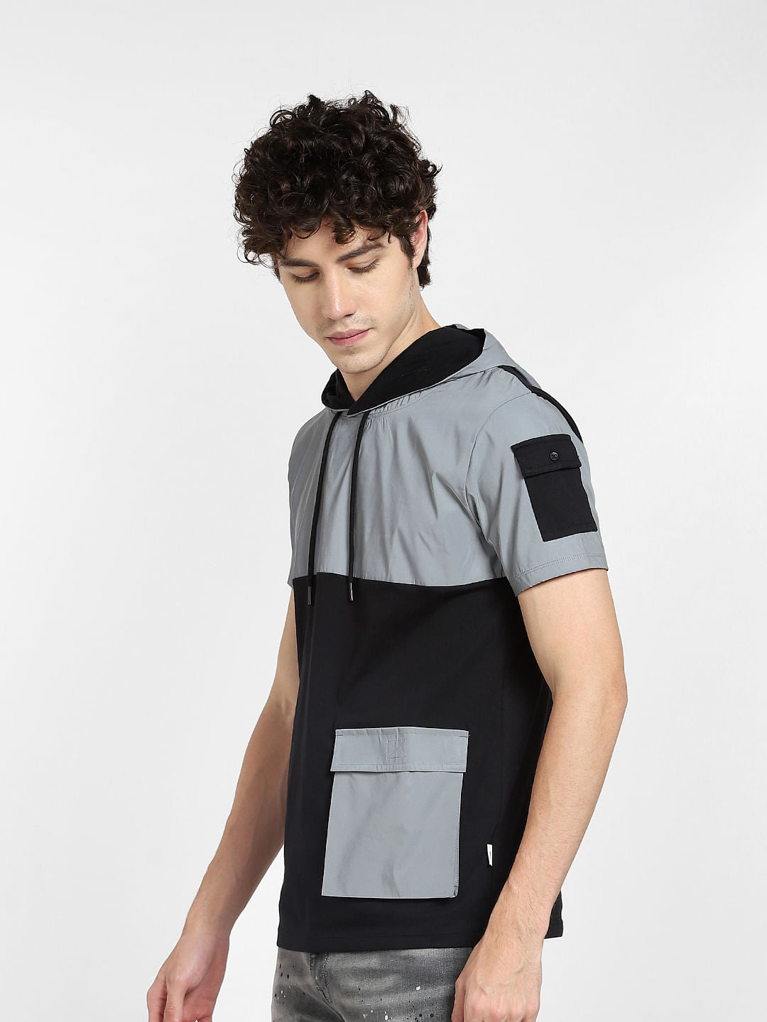 Black Colourblocked Hooded Sweatshirt