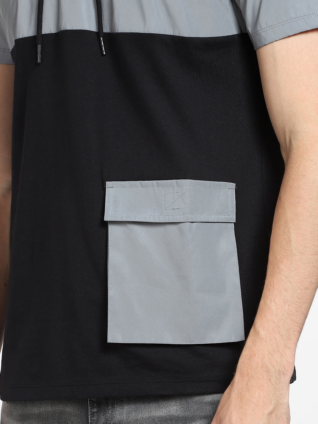 Black Colourblocked Hooded Sweatshirt