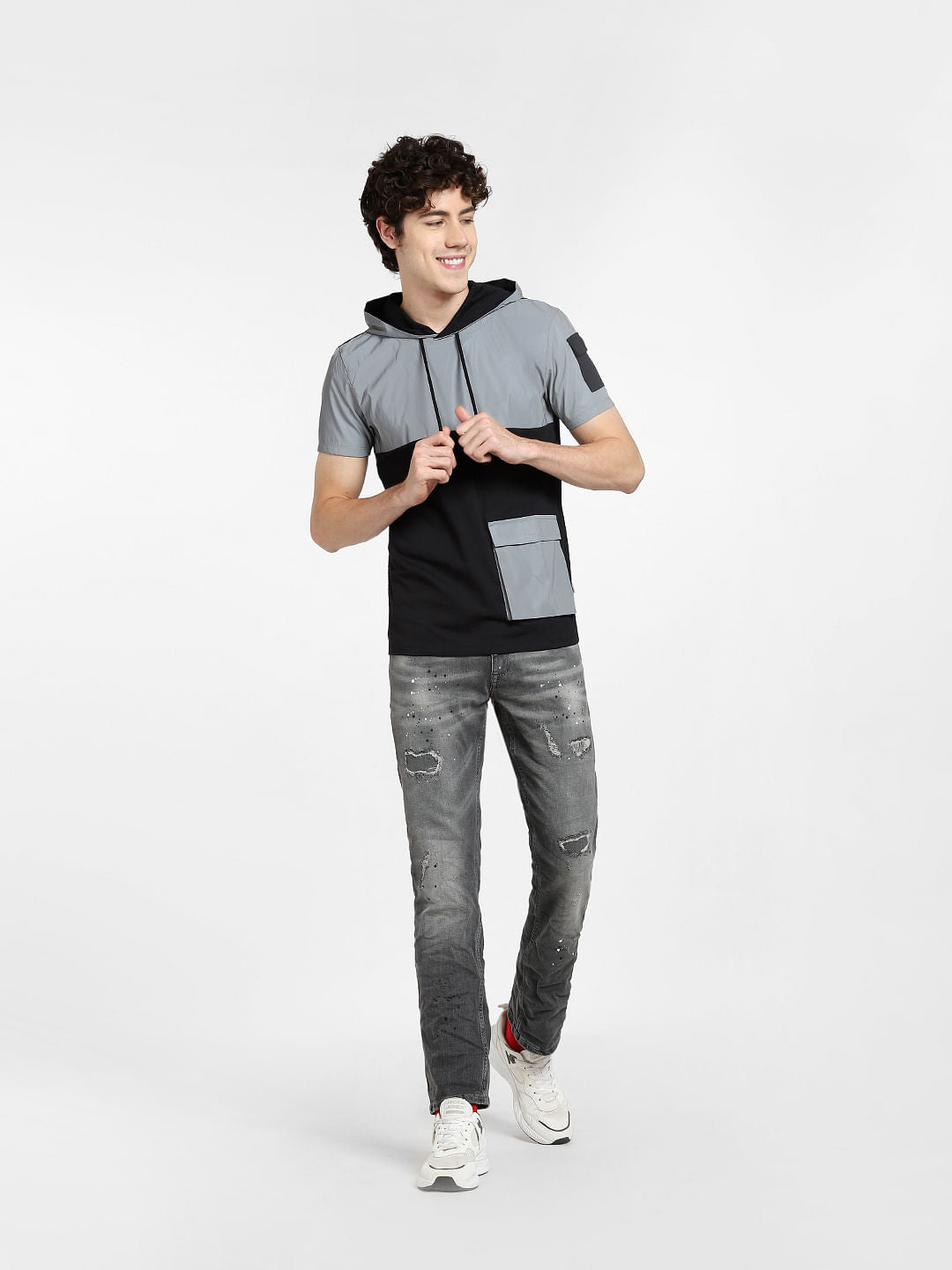 Black Colourblocked Hooded Sweatshirt