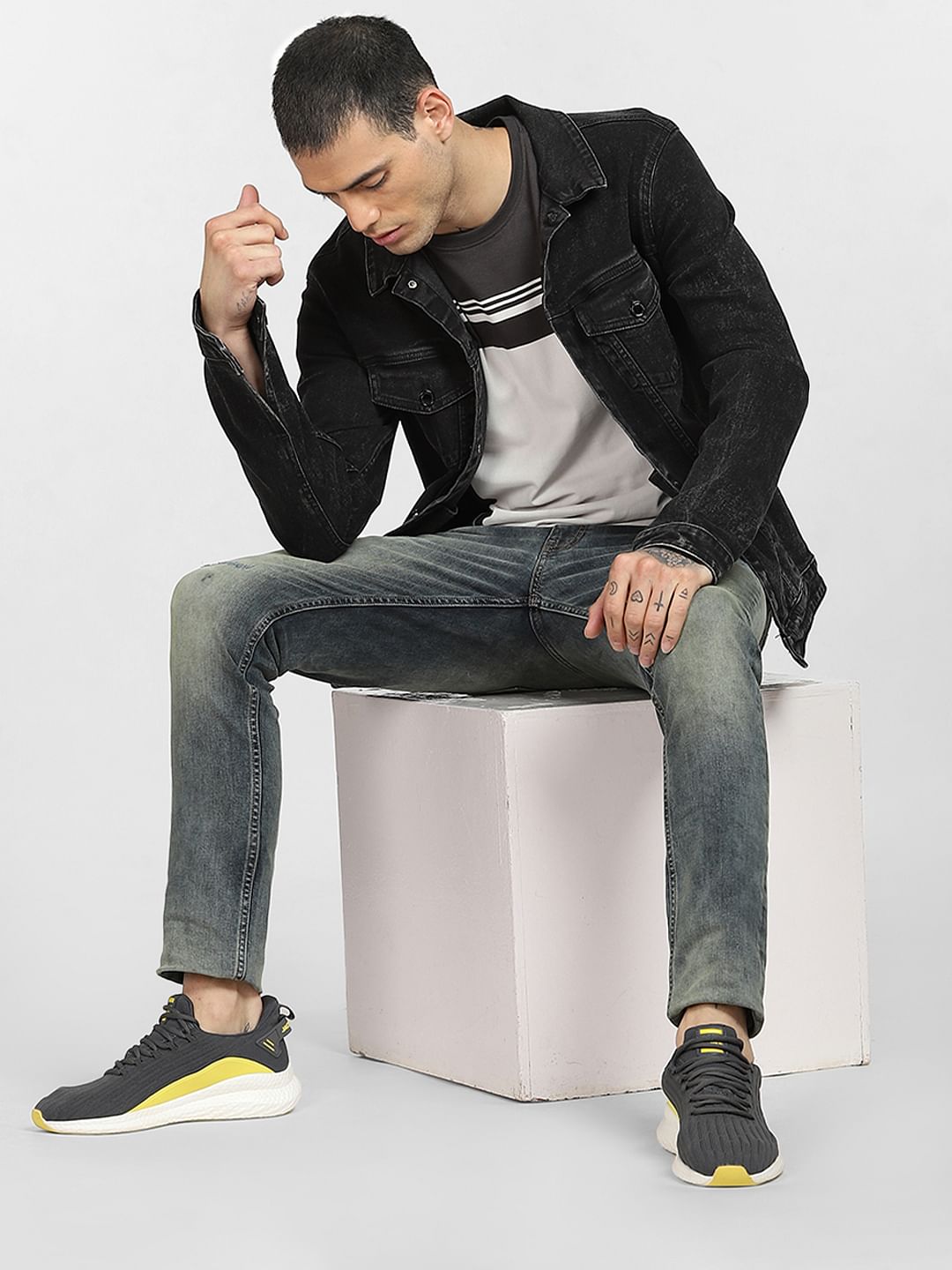 Grey Colourblocked Crew Neck T-shirt