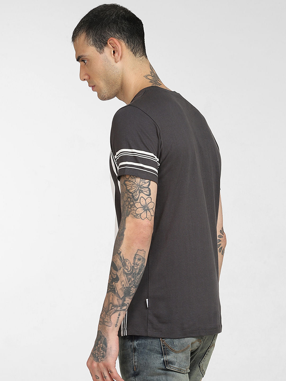 Grey Colourblocked Crew Neck T-shirt