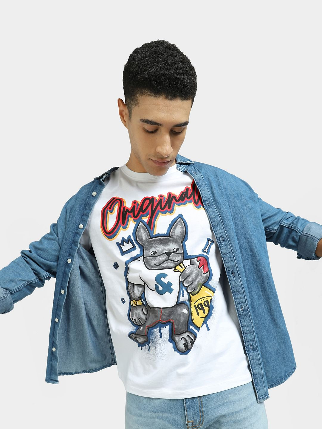 White Logo Print Crew Neck T-shirt - S