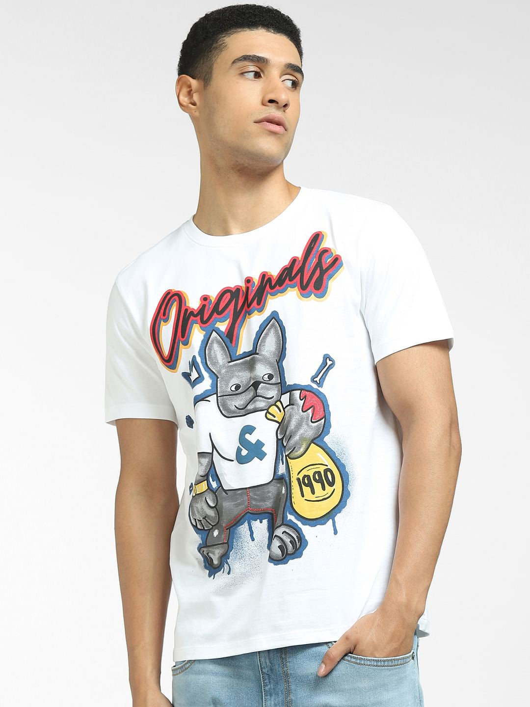White Logo Print Crew Neck T-shirt