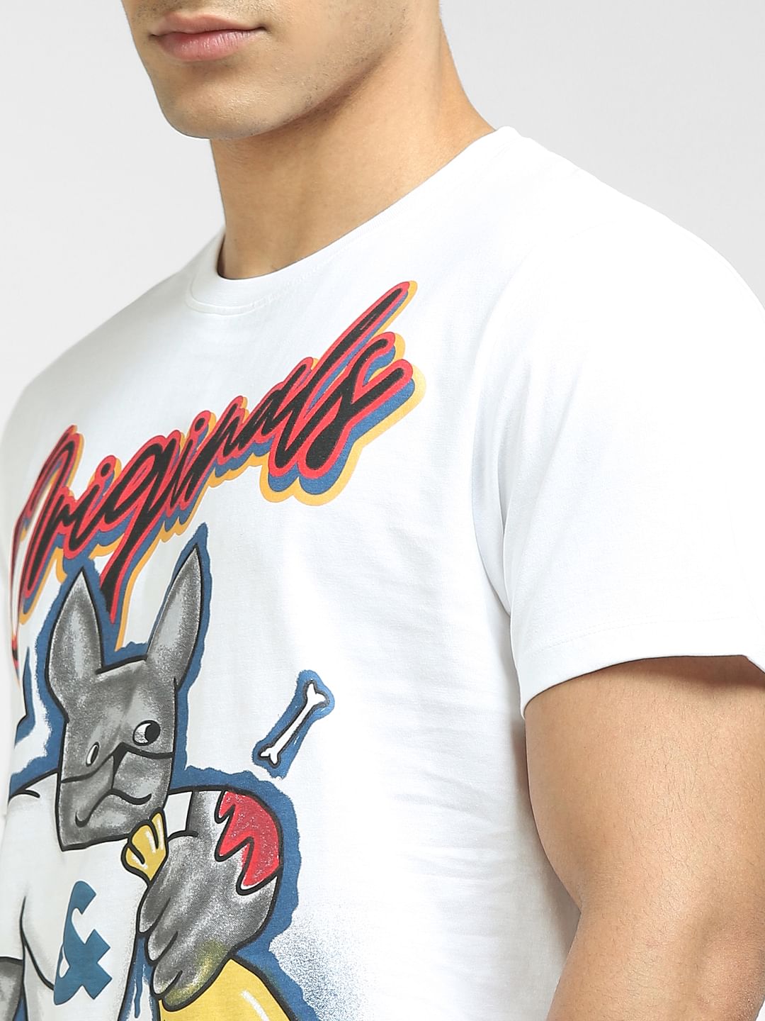 White Logo Print Crew Neck T-shirt