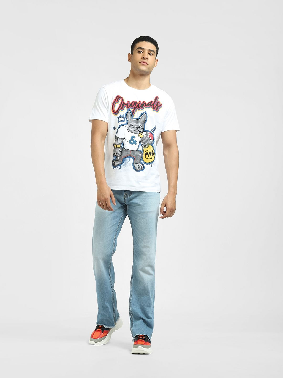 White Logo Print Crew Neck T-shirt