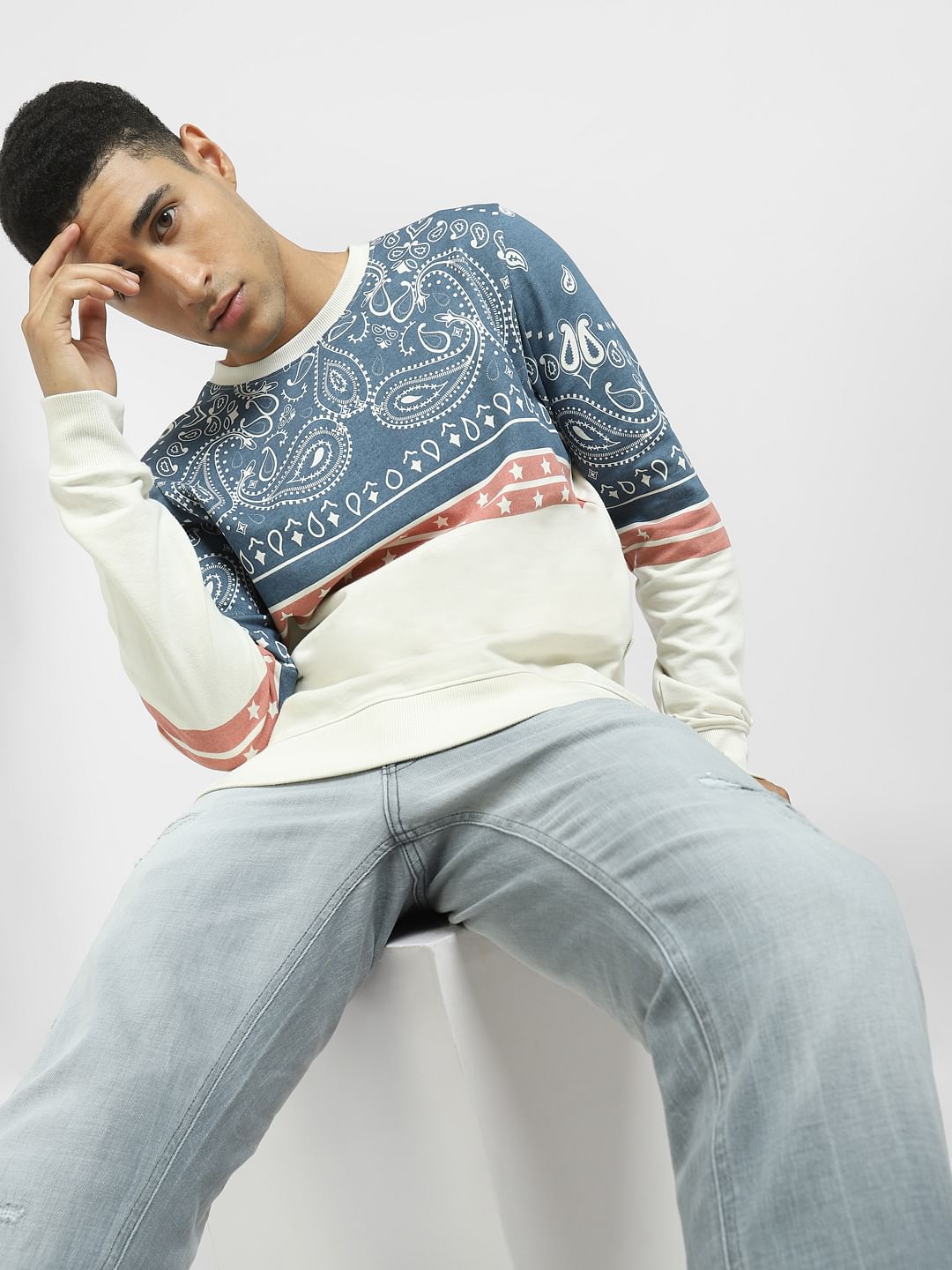 White Colourblocked Sweatshirt - S