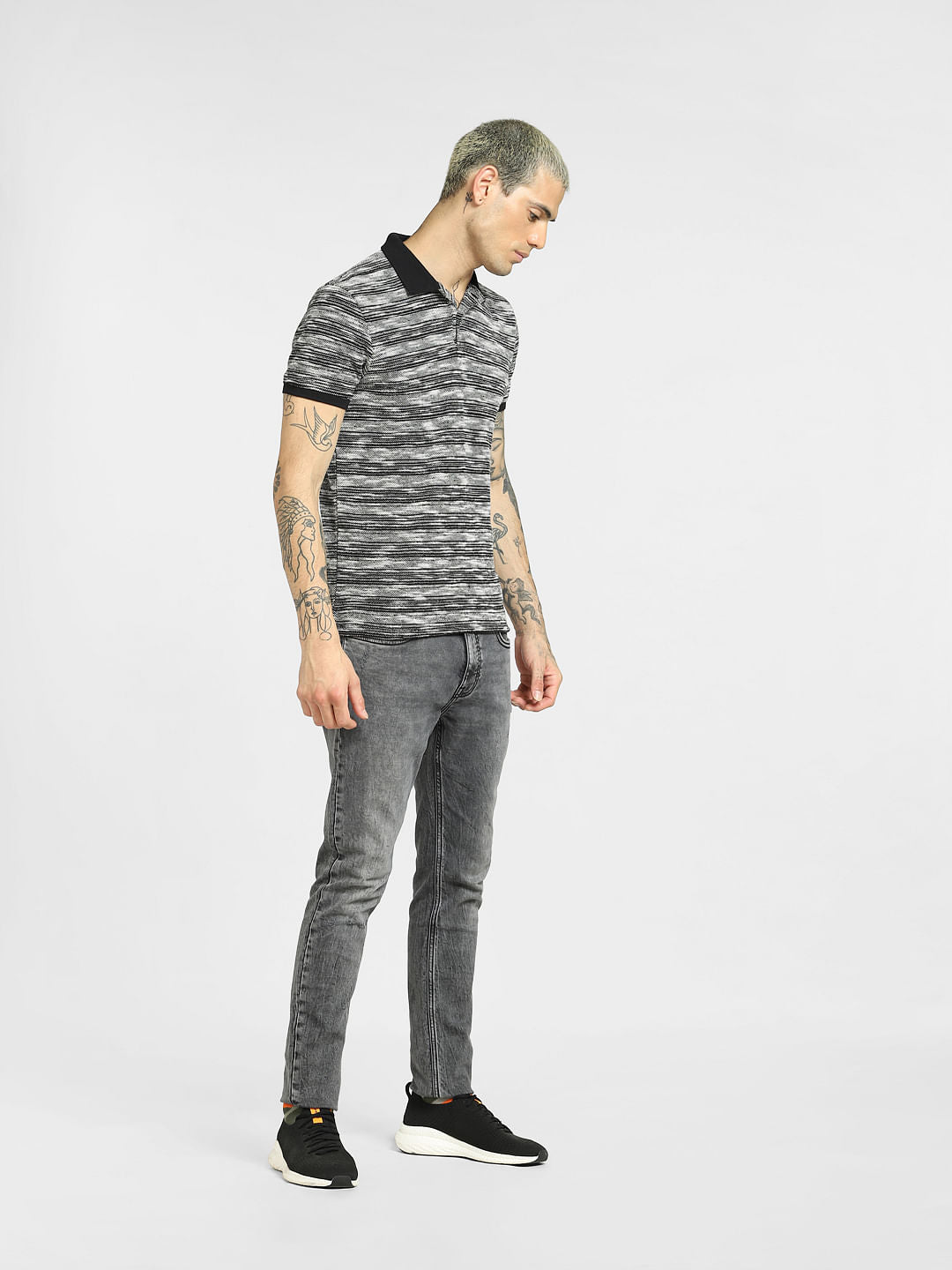 Black Striped Polo Neck T-shirt
